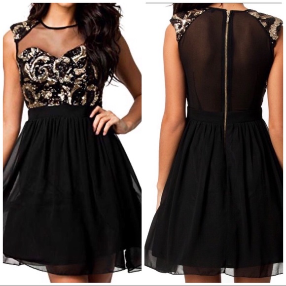 Made2envy Dresses & Skirts - Gold sequin Black Skater Mini